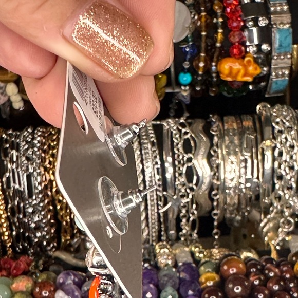 E59. Chico’s Fashion Turquoise Coral Crystal Silver Earrings - Picture 3 of 4